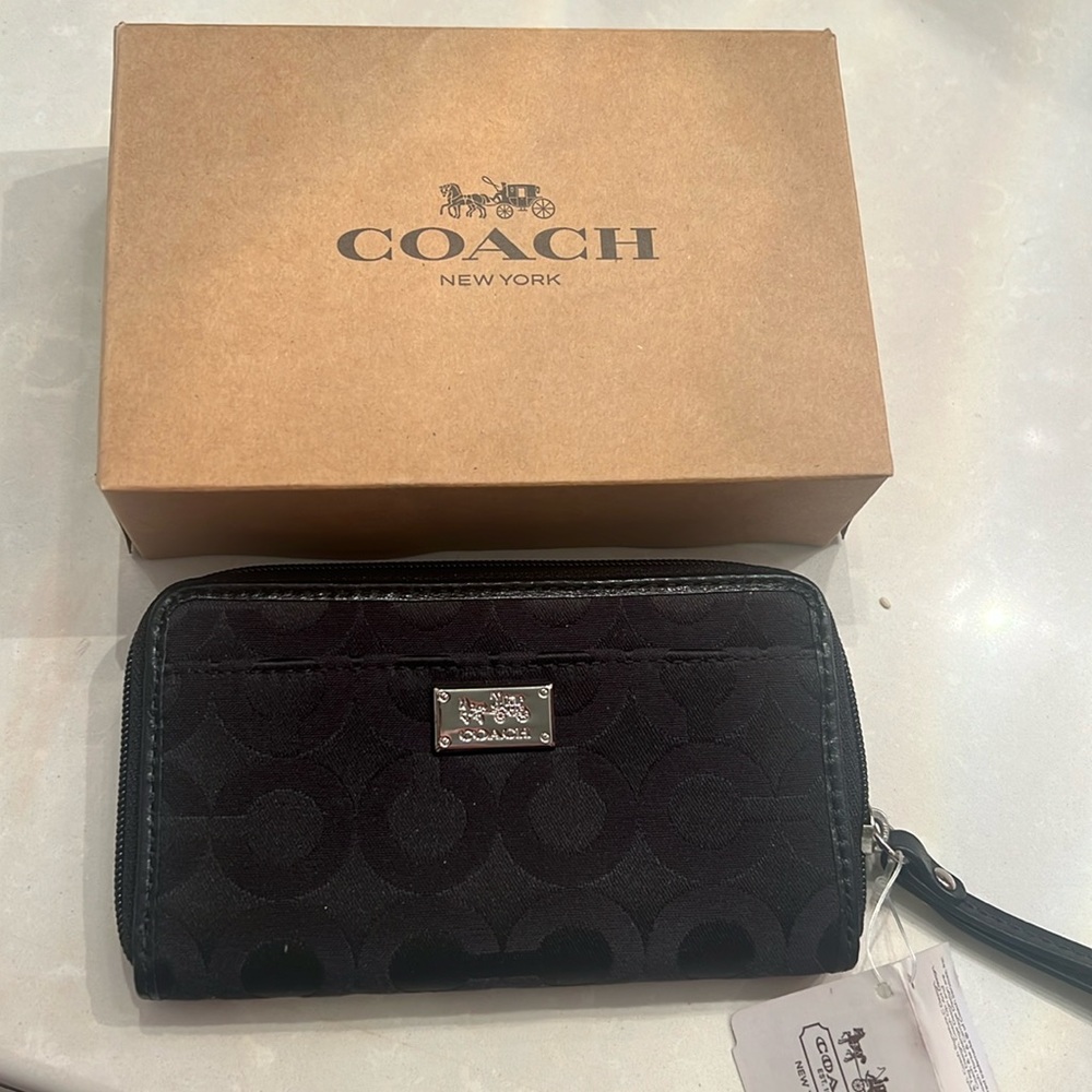 Coach black leather zip-around wallet